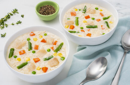 creamy chicken and rice soup with vegetables