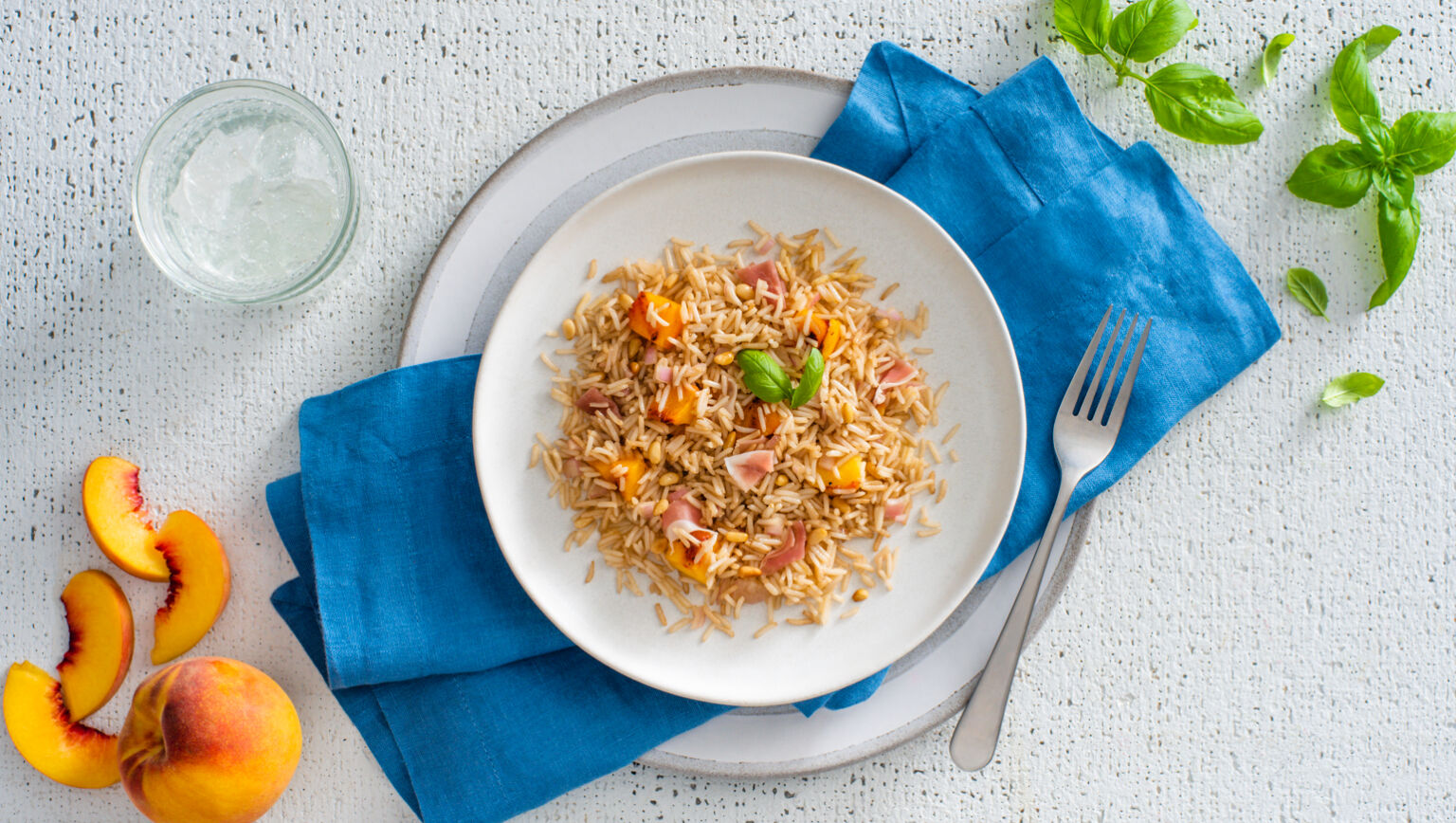 Grilled Peach and Prosciutto Rice Pilaf