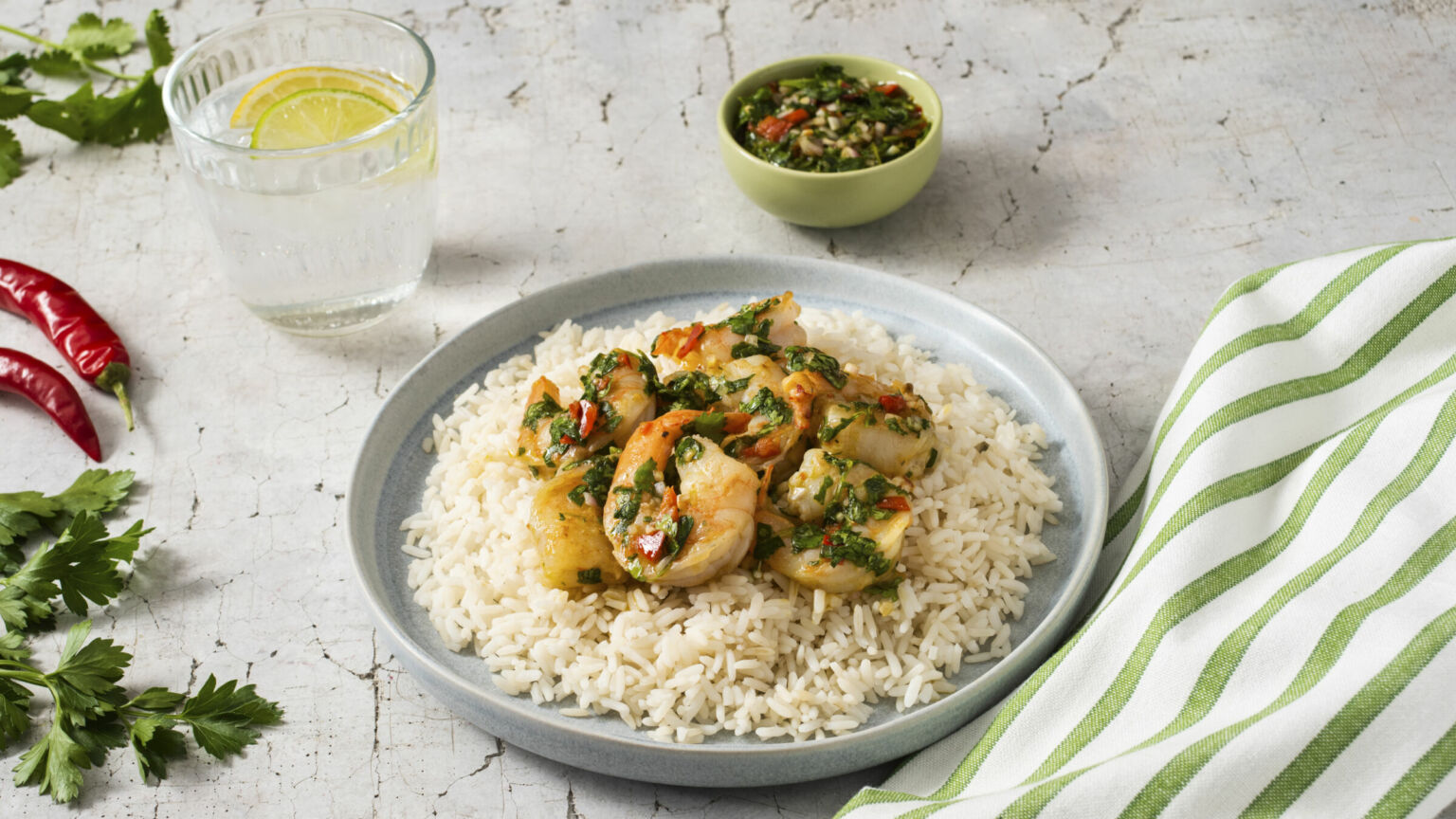 Chimichurri Shrimp Bowl with White Rice