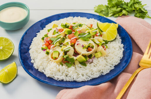 Hearts-Of-Palm-Ceviche-with-Yuzu-and-jasmine-rice